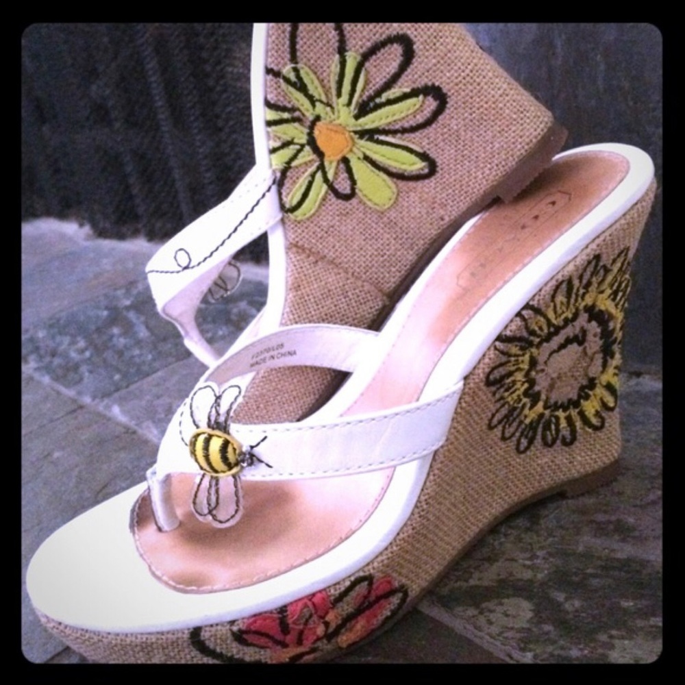 Coach white bumble bee wedges